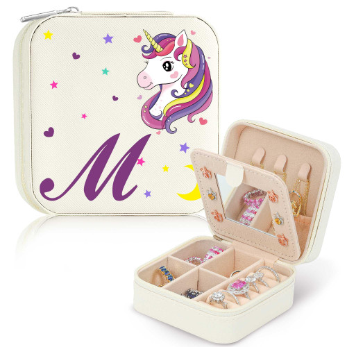Parima Jewelry Organizer Box, Travel Jewelry Case | Unicorns Gifts for Girls Jewelry Box Jewelry Organizer | Ring Organizer Necklace Organizer Earring Organizer Box | Teen Girl Gifts - Initial M-White Parima Jewelry Organizer Box, Travel Jewelry Case | Unicorns Gifts for Girls Jewelry Box Jewelry Organizer | Ring Organizer Necklace Organizer Earring Organizer Box | Teen Girl Gifts - Initial M-White