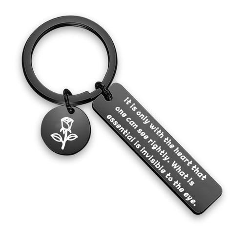 WUSUANED Little Prince Quote Keychain With Heart Can See Rightly The Essential Is Invisible To The Eye Gift For Book Lovers