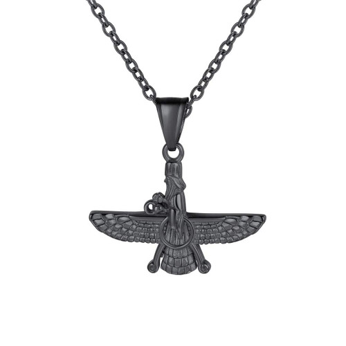 U7 Farvahar Pendant Chain Black Metal Plated Symbol Iran Persian Symbol Necklace for Men U7 Farvahar Pendant Chain Black Metal Plated Symbol Iran Persian Symbol Necklace for Men