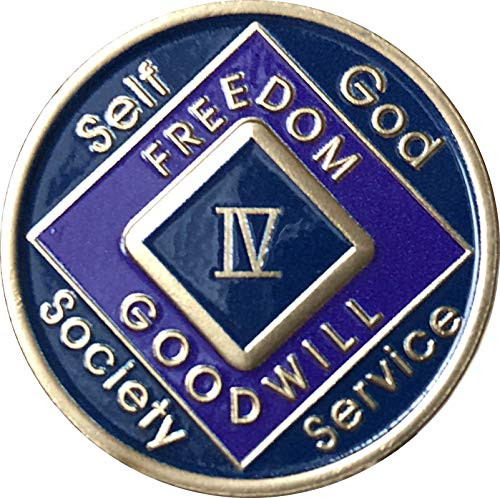 4 Year Blue and Purple NA Medallion Official Narcotics Anonymous Chip IV