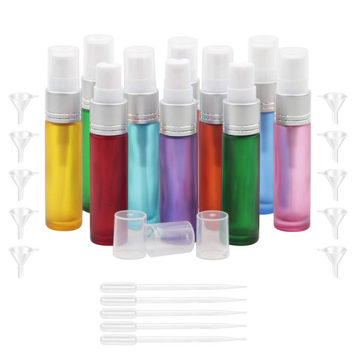 Kesell 10 Pack Perfume Bottles Refillable 10ml Frosted Glass Spray Bottle Empty Fragrances Bottles Mist Sample Vials for Travel with Funnels and Droppers
