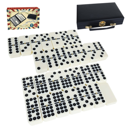 GOTHINK Double Nine Dominoes, 55 Tile Dot Domino Game Set with Leather Box, Classic Family Board Games for Kids, Adults and Families for 2-6 Players