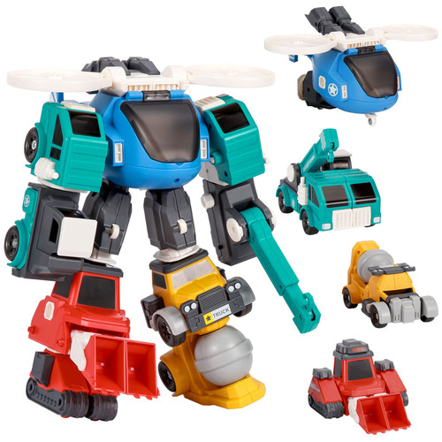 ToyBay Toys for 3 4 5 6 7 8 Year Old Boys, Transform Robot Construction Trucks, Magnetic Transforming Toy w/Play Mat, STEM Educational Toys, Easter Birthday for Kids Ages 3+