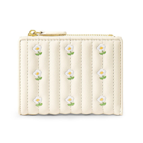 MEISEE Small Wallet for Girls Women Tri-folded Wallet Cash Pocket Card Holder Coin Purse with ID Window elegant youthful and cute -flowers-white