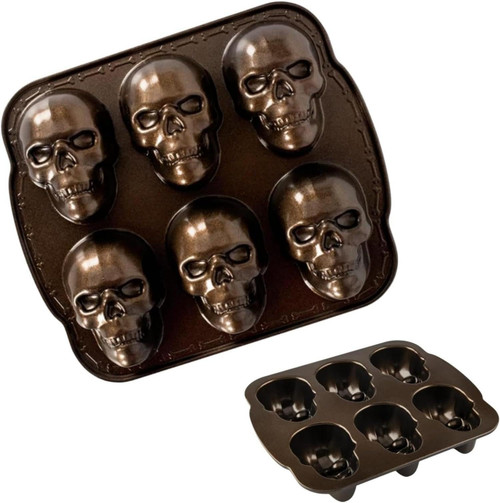 DiaLFa Skull Halloween Bakeware, Haunted 3D Skull Cakelet Pan, Pizza Baking Molds, Skull Chocolate Cake Molds Baking Pan