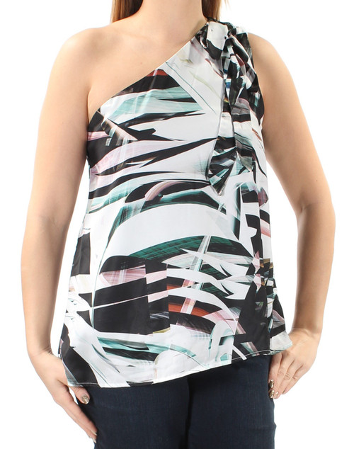 Bar III Womens Satin One Shoulder Blouse Multi S