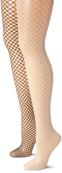MUSIC LEGS Women's Plus 2 Pack Diamond Net Pantyhose, Black/White, One Size
