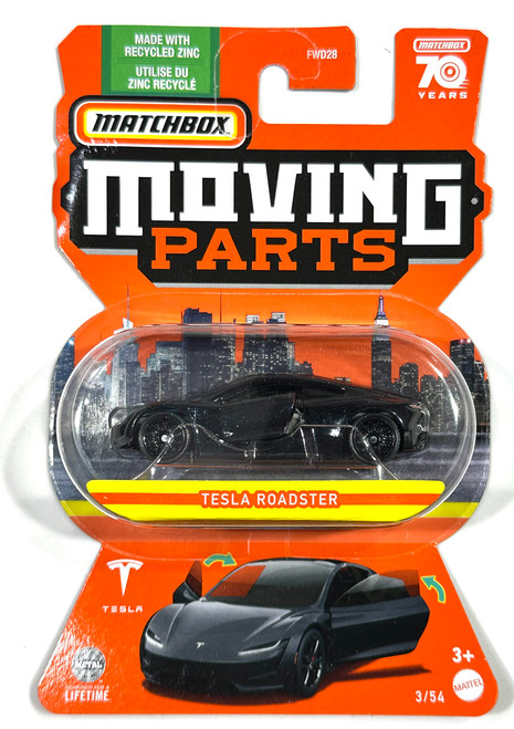 Matchbox - Moving Parts - 2023 - Tesla Roadster - Black - 3/54-70 Years - Mint/NrMint - Ships Bubble Wrapped in a Box with Fill