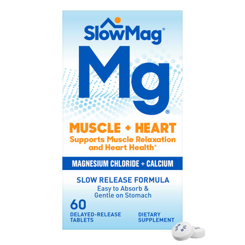 SlowMag Mg Muscle + Heart Magnesium Chloride with Calcium Supplement, 60 Count