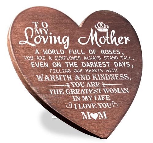 Mom Wood Sign, Mom Gifts, Heart Shaped Wood Plaque Gift, Standable Wooden Heart Plaque, Sweet Gift for Mom Birthday, Rustic Mom Sign for Home Decor, You Are the Greatest Woman In My Life