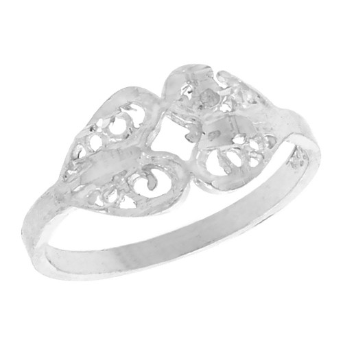 Sterling Silver Double Heart Filigree Ring, 1/4 inch, Size 7
