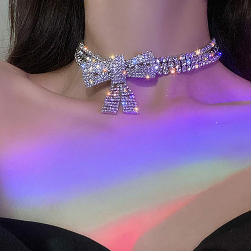 JEAIRTS Rhinestone Choker Necklace Bow-knot Full Crystals Necklaces Silver Sparkly Necklace Chain Jewelry Fashion Party Accessories for Women and Girls JEAIRTS Rhinestone Choker Necklace Bow-knot Full Crystals Necklaces Silver Sparkly Necklace Chain Jewelry Fashion Party Accessories for Women and Girls