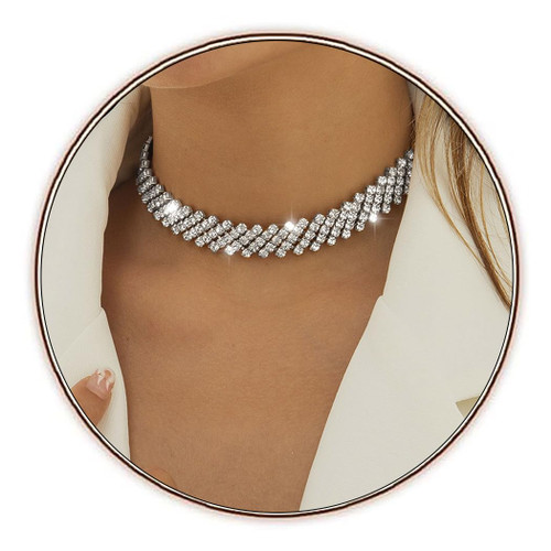 JEAIRTS Rhinestone Choker Necklace Silver Multi-Row Crystal Chokers Sparkly Rhinestone Neck Chain Party Prom Necklaces Jewelry for Women and Girls JEAIRTS Rhinestone Choker Necklace Silver Multi-Row Crystal Chokers Sparkly Rhinestone Neck Chain Party Prom Necklaces Jewelry for Women and Girls