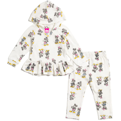 Disney Mickey Mouse Minnie Mouse Newborn Baby Girls Pullover Peplum Hoodie & Pants White 0-3 Months