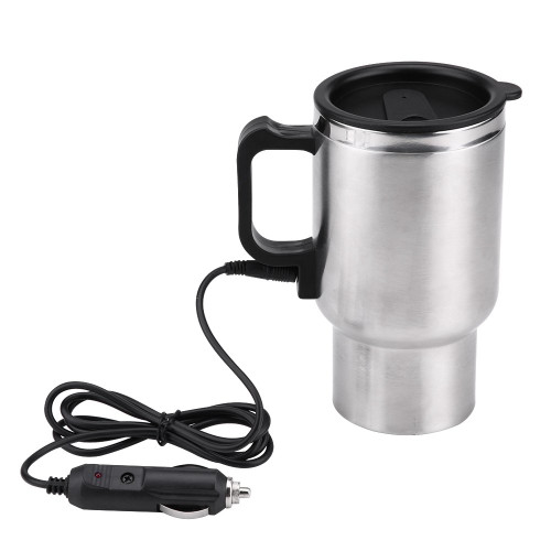 Heated Travel Mug, Electric Tea Kettle, Car Electric Mug, 12V 450ml Electric In car Stainless Steel Travel Heating Cup Coffee Tea Car Cup Mug Travel Car Kettle for Heating Water, Coffee, Milk and Te