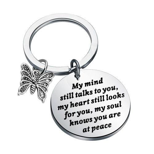 PLITI Butterfly Memorial Gift In Memory Of Loved One Gift Butterfly Lover Gift My Mind Still Talks To You Sympathy Keychain (my mind butterfly)