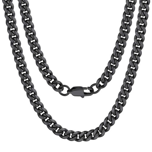 Stainless Steel Necklace Curb Cuban Link Chain 20inch 6MM Mens Gifts Black