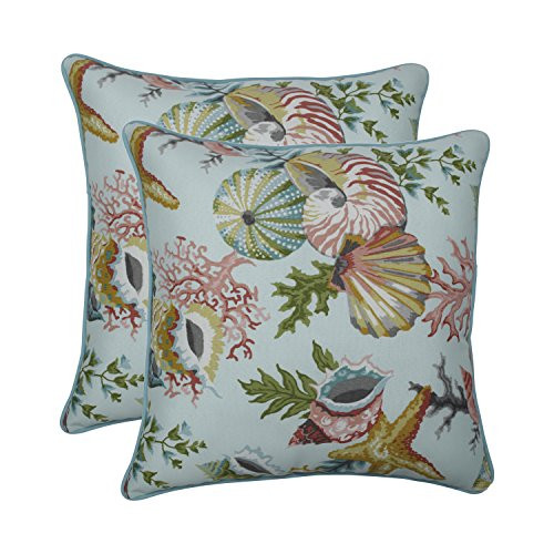 Pillow Perfect Indoor/Outdoor Grantoli Seamist 18.5" Throw Pillow (Set of 2), 18.5" x 18.5" x 5", Blue, 2 Piece