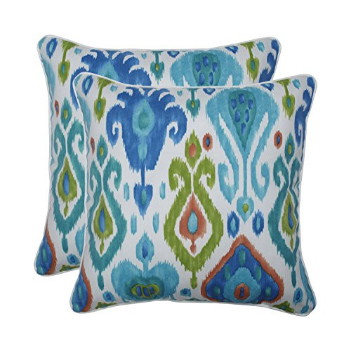 Pillow Perfect Indoor/Outdoor Paso Caribe 18.5" Throw Pillow (Set of 2), 18.5" x 18.5" x 5", Blue, 2 Piece