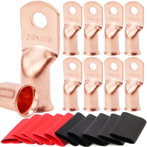TKDMR 10pcs 2/0 AWG-5/16" Battery Lugs,Copper Wire Lugs,Heavy Duty Battery Cable Ends,Tubular Ring Terminals,AWG Crimp Wire Ring Lugs,Battery Terminal Connectors with 3:1 Heat Shrink Tubing TKDMR 10pcs 2/0 AWG-5/16" Battery Lugs,Copper Wire Lugs,Heavy Duty Battery Cable Ends,Tubular Ring Terminals,AWG Crimp Wire Ring Lugs,Battery Terminal Connectors with 3:1 Heat Shrink Tubing