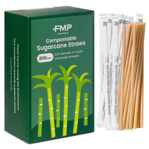 [200 Pack] Disposable Biodegradable Straws 8 Inch Individually Wrapped, 100% Compostable Plant Based Straws, Recyclable Drinking Straws, Eco-Friendly Straw for Party, Cold Drinks, Smoothie, Coffee