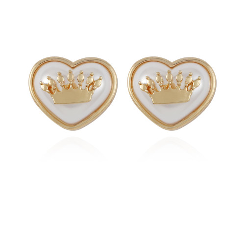 Juicy Couture Goldtone Crown Logo and Imitation Pearl Heart Stud Earrings