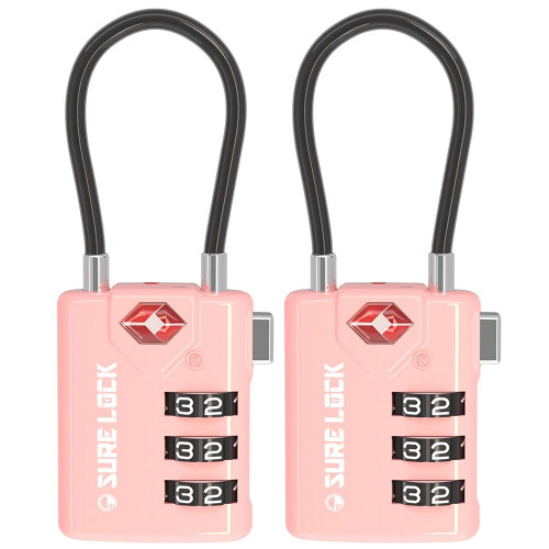 SURE LOCK TSA Compatible Travel Luggage Locks, Inspection Indicator, Easy Read Dials TSA Approved with Zinc Alloy (2, Pink 2 Pack) SURE LOCK TSA Compatible Travel Luggage Locks, Inspection Indicator, Easy Read Dials TSA Approved with Zinc Alloy (2, Pink 2 Pack)
