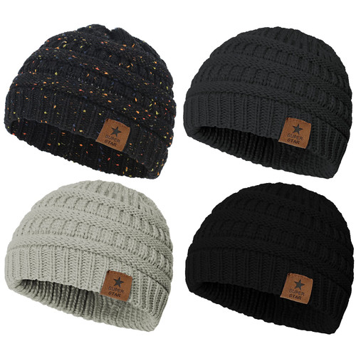 Durio Toddler Hat Boy Knit Winter Hat Thick Warm Beanie Hat Cozy Toddler Boy Winter Hat Cute Hats for Toddler Boys G Black & Black Mix & Deep Grey & Light Grey One Size