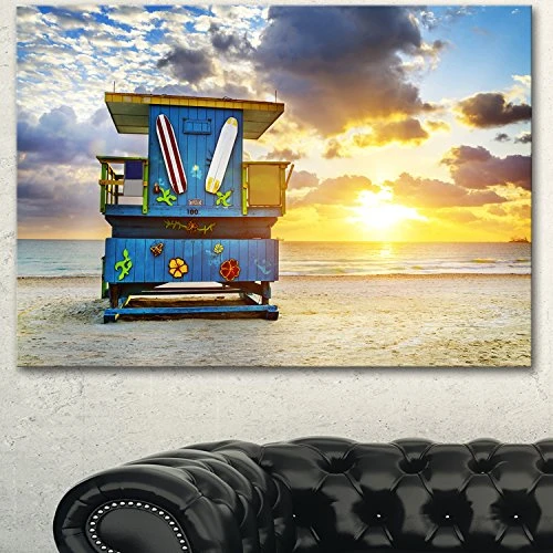 Designart PT14284-20-12 Miami South Beach Sunrise Canvas Wall Art, Blue, 20x12
