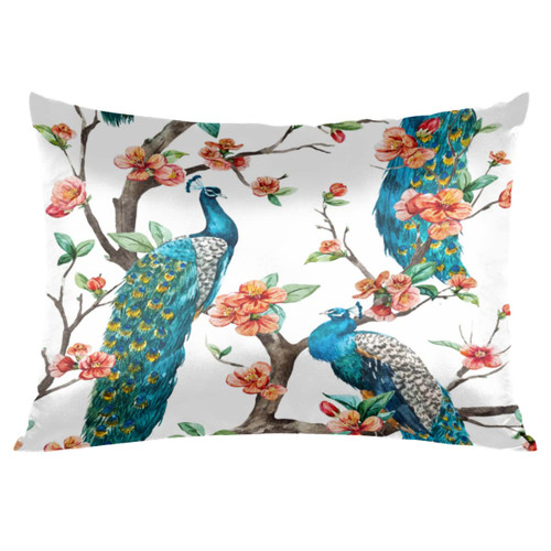 Satin Pillowcase for Hair and Skin Standard Size, Teal Peacock Animal Floral Silk Pillowcase Satin Pillow Cases with Envelope Closure Soft Cooling Pillow Covers Gift for Women Men, 20x26in