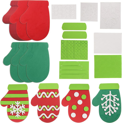 16 Kits Foam Christmas Mitten Craft Kit Foam Christmas Mitten Shapes Ornaments Sets Foam Christmas Mitten Cutouts DIY Christmas Decoration Craft Kit for Kids Xmas Holiday Home Activities,4.3 x 5.7