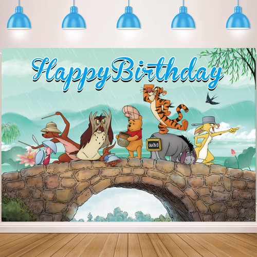 Vintage Forest Backdrop for Birthday Party Supplies 5x3ft Classic Winnie Photo Backgrounds Pooh Bear Theme Baby Shower Banner for Birthday Cake Table Decoration
