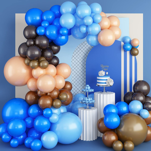 113 Pcs Balloon Arch Kit Blue Brown Nude Balloons for Baby Shower, Brown Tan Beige Baby Blue Boho Teddy Bear Balloons, Latex Matte Balloons Garland Kit for Boy Birthday Party Gender Reveal Decorations
