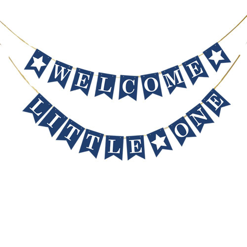 KUNGOON Welcome Little One Banner,Premium Blue Welcome Little Man/Baby Boy/Baby Shower/Baby's 1st Birthday Party Decorations.