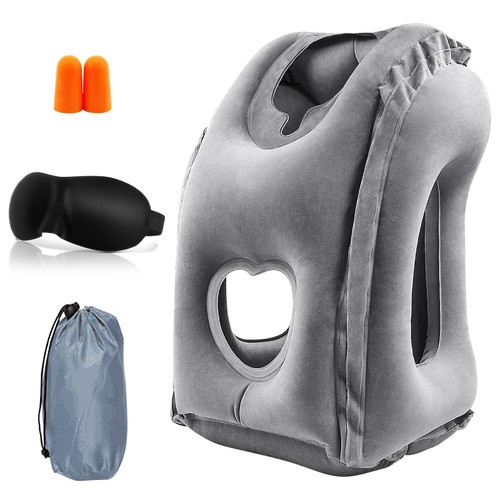 Inflatable Travel Pillows for Airplanes, Inflatable Airplane Pillow Neck Pillow Supports the Head, Neck and Chin, Inflatable Travel Pillows for Sleeping Airplane, Car, With Eye Mask and Earplugs(Grey) Inflatable Travel Pillows for Airplanes, Inflatable Airplane Pillow Neck Pillow Supports the Head, Neck and Chin, Inflatable Travel Pillows for Sleeping Airplane, Car, With Eye Mask and Earplugs(Grey)