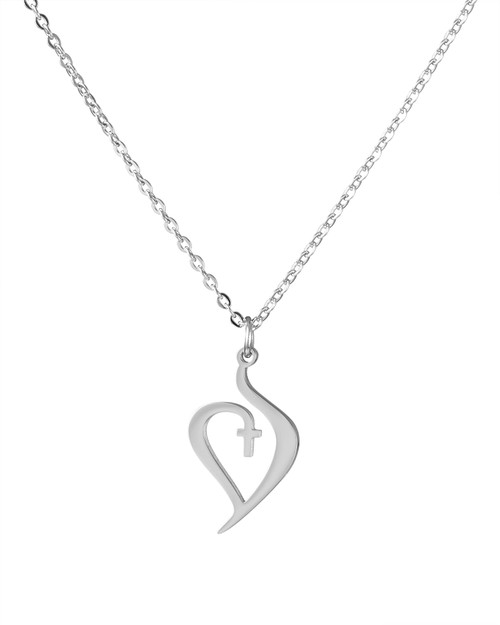 omodofo Bible Verse Bangle Bracelet Cross Charm Confirmation Bracelet Scripture Jewelry (Silver - HEART Cross Necklace)