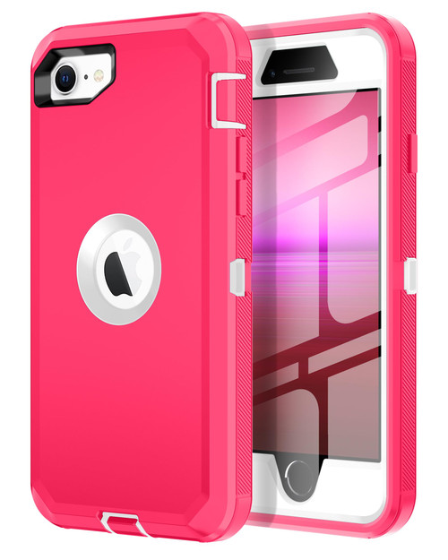 I-HONVA for iPhone SE 2022/2020 Case Built-in Screen Protector Shockproof Dust/Drop Proof 3 in 1 Full Body Rugged Heavy Duty Durable Cover for Apple iPhone SE 3rd/2nd Gen 4.7,Pink/White