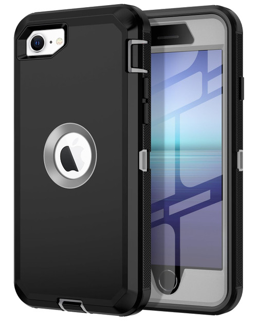 I-HONVA for iPhone SE 2022/2020 Case Built-in Screen Protector Shockproof Dust/Drop Proof 3 in 1 Full Body Rugged Heavy Duty Durable Cover for Apple iPhone SE 3rd/2nd Gen 4.7,Black/Grey