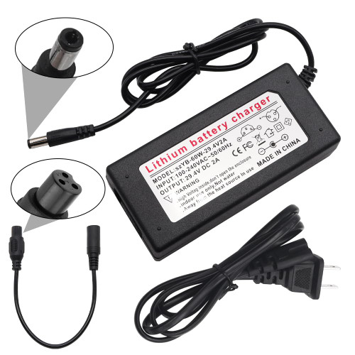 Dianrui 29.4V 2A Battery Charger Universal 2 Plugs in 1(8mm Mini 3-Prong & 5.5mm DC connectors) Power Adapter for 25.2V 25.9V 25.6V 24V Lithium Battery K1-066 Dianrui 29.4V 2A Battery Charger Universal 2 Plugs in 1(8mm Mini 3-Prong & 5.5mm DC connectors) Power Adapter for 25.2V 25.9V 25.6V 24V Lithium Battery K1-066