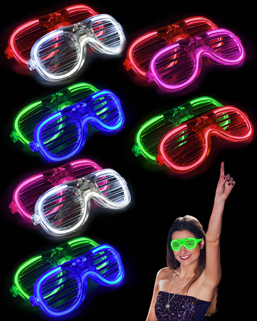 12 Pcs Light Up Glasses 5 Color Glow Shutter Glasses LED Glow in the Dark Glasses 3 Modes Flashing Glow Glasses for Christmas Birthday Neon Party Supplies