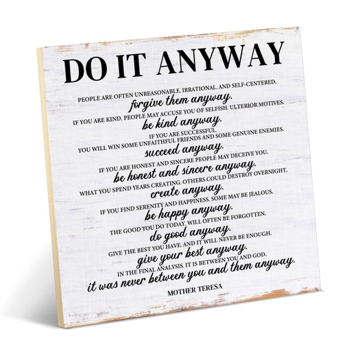 Inspirational Wood Decor Desk Sign Motivational Do It Anyway Quote Wood Sign Desk Table Shelf Decoration for Home Office 6.3 x 6.3 Inches