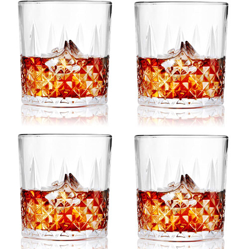 Whiskey Glasses Set 4?Rocks Glasses with Gift Box?10oz Old Fashioned Glass?Whiskey Glass Sets for Men Gift?Barware for Bourbon, Scotch And Liquor Drinks