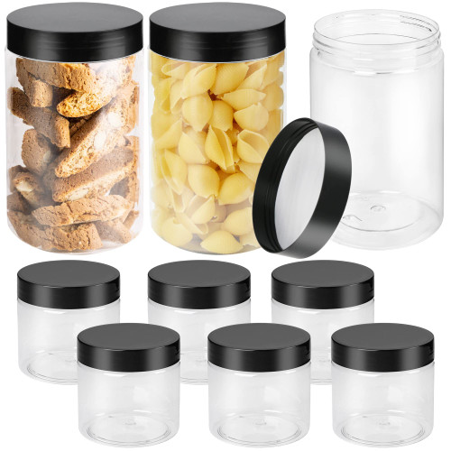 LotFancy Plastic Jars with Lids, Set of 9, 27 Oz and 6 Oz Storage Containers, Leakproof Slime Containers for Peanut, Spice, Cookie, Candy and Dry Food