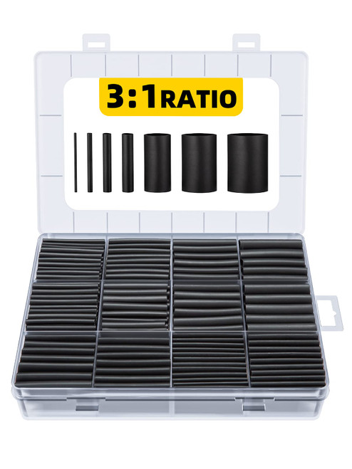 Heat Shrink Tubing Kit,Eventronic 3:1 Ratio Adhesive Lined,Marine & Industrial Grade Shrink Wrap,Waterproof Heat Shrink Tubing,Black-400 PCS