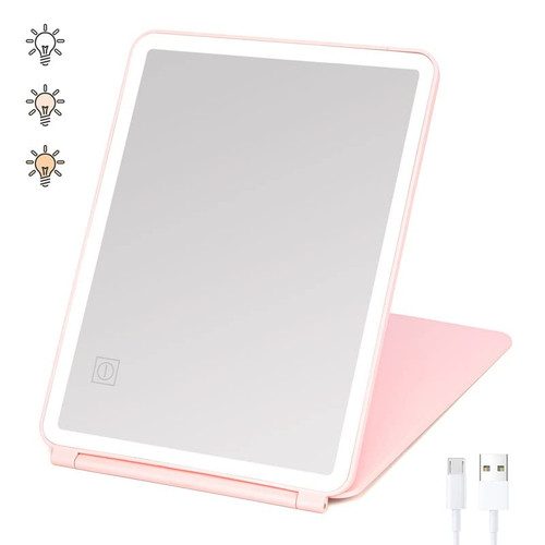 mlogiroa Rechargeable Makeup Mirror with 82 LED Lights 11''Travel Makeup Mirror with 3 Color Modes Portable LED Lighted Travel Vanity Makeup Mirror Touch Screen Dimming Folding Cosmetic Travel Mirror