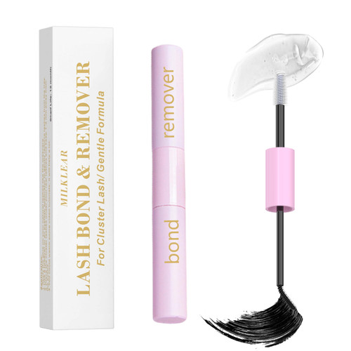 Milklear 2 in 1 Lash Bond and Remover Strong Hold Waterproof Cluster Lash Glue with No Irritation Long Lasting 48 Hours & Mascara Wand Eyelash Remover Fast Removal with No Residue