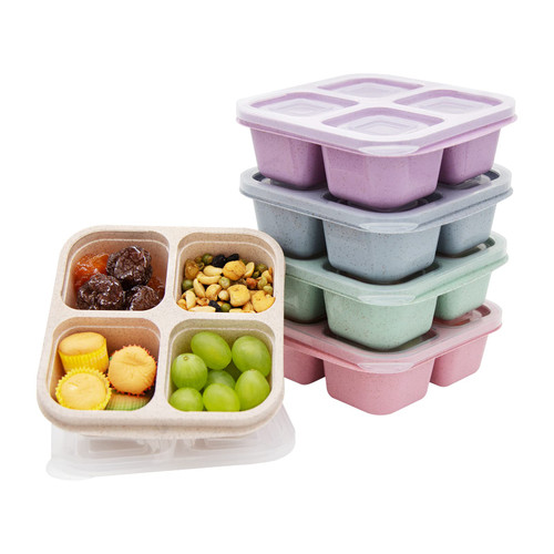 rngwaper 5 Pack Bento Lunch Box?4 Compartment Snack Containers?Divided Bento Snack Box?Meal Prep, Lunch Box Kids/Toddle/Adults,Food Storage Containers for School, Work and Travel (Multicolor-1)