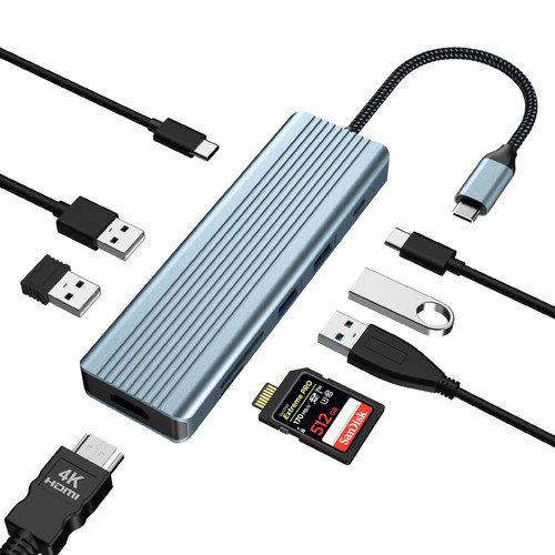 9 in 1 USB C Hub,oditton USB C Adapter, USB 3.0 x 3, USB-C 3.0 Data, USB 2.0 x 1, 100W Charging, SD/TF for Type C Laptops & Devices