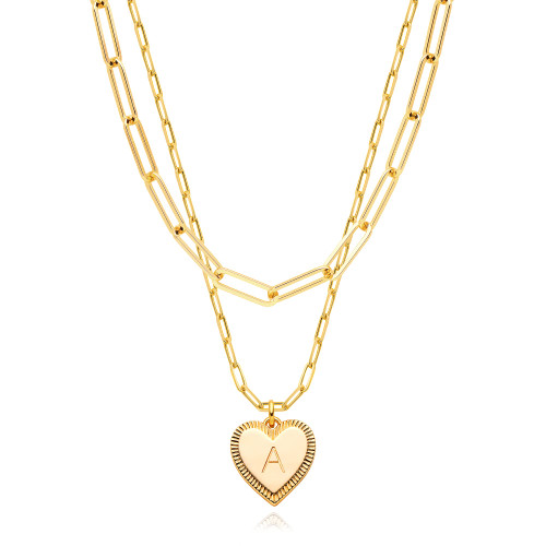 MEVECCO Gold Layered Heart Initial Necklace 18K Gold Filled A Alphabet Heart Pendant Necklace Dainty Initia Letter Necklace for Women Minimalist Personalized Jewelry Gift for Her