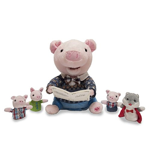 Cuddle Barn Preston The Storytelling Pig Animated Talking Plush Toy, 12 Super Soft Cuddly Stuffed Animal Captivates Listeners Classic Story Three Little Pigs, Includes 4 Finger Puppets